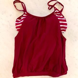 next double up burgandy & white tankini top, 38D